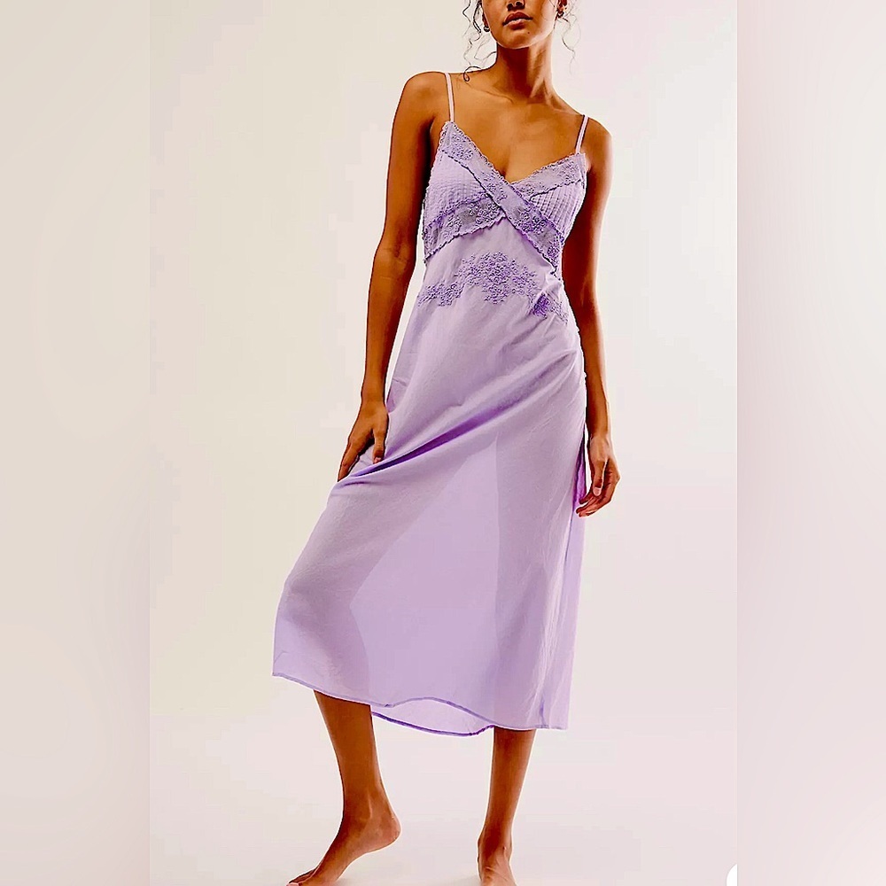 Free People Lavender Lace Slip Chemise